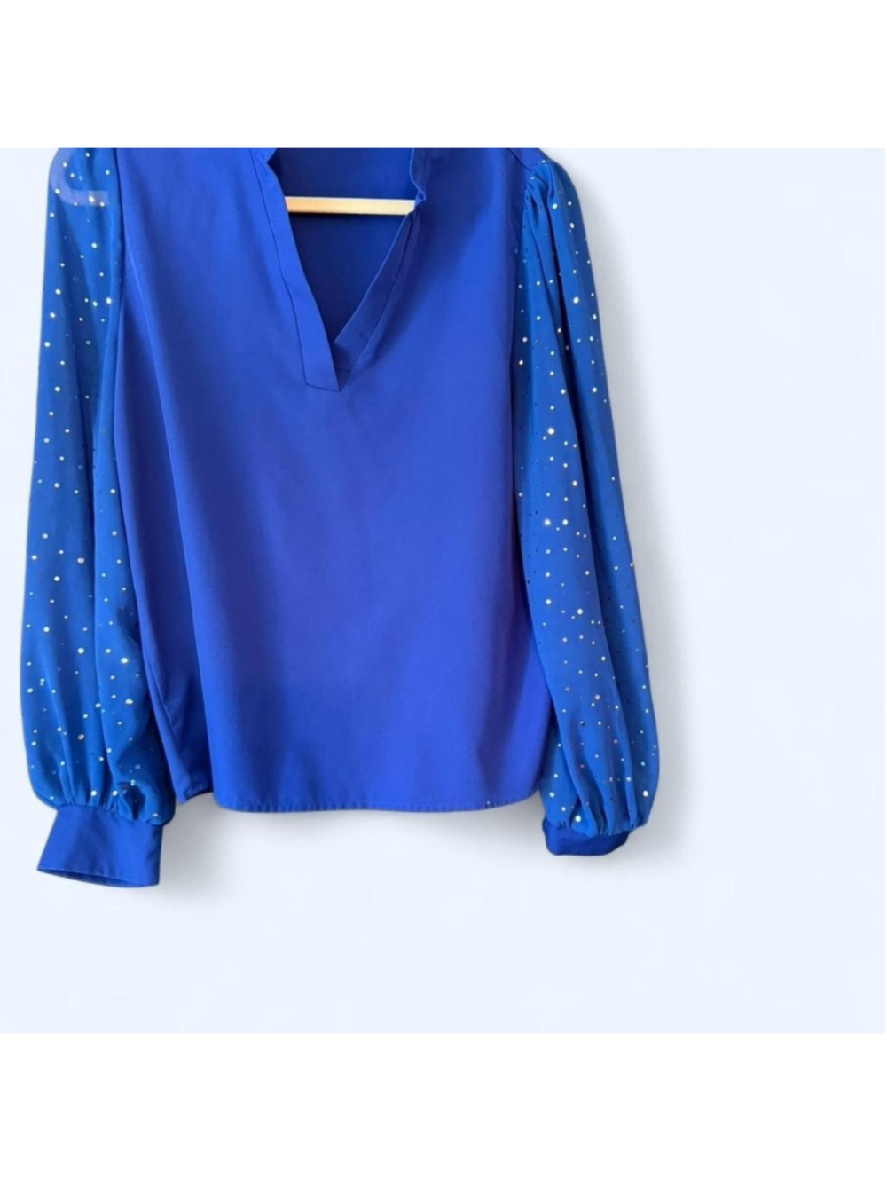 Sweet dressy royal blue sheer sleeves top